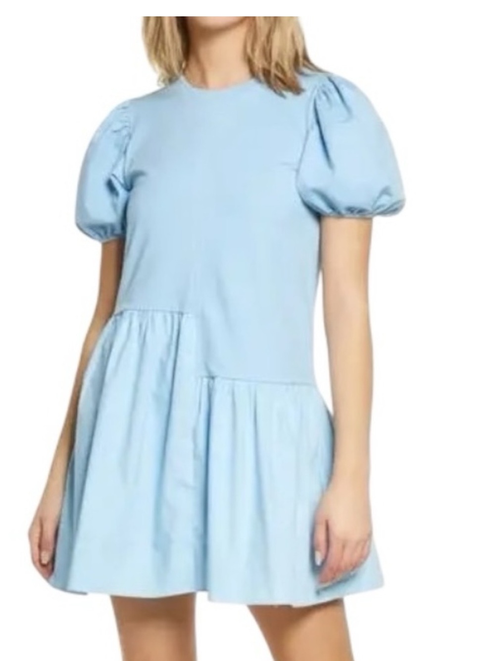 English Factory Light Blue Puff Sleeve Mini Dress